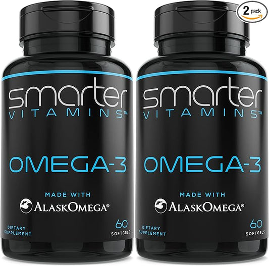 (2 Pack) Smarter Omega 3 Fish Oil, Berry Flavor, Burpless, Tasteless, 2000mg, Potent Triple Strength DHA EPA Brain OMEGA3, Made with AlaskOmega®