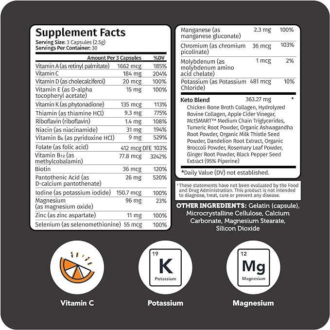 Vitamin Bounty Tune Your Keto Multivitamin with Magnesium & Potassium - Daily Supplements for Men & Women on Keto Diet - Energy & Cramp Relief - Ketosis Support - GLP-1 Support - 90 Capsules