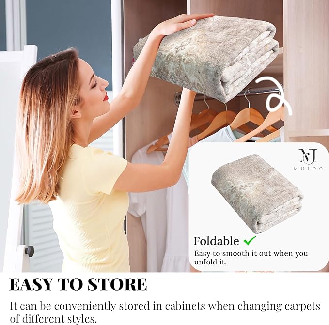 MUJOO Boho Rug 4'x6.5',Beige Area Rugs for Bedroom Living Room Dining Room,Machine Washable Non Slip Carpet Vintage Bohemian Distressed Farmhouse,Floral