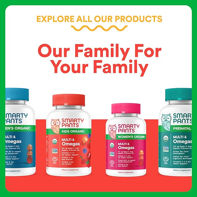SmartyPants Organic Kids Multivitamin Gummies: Omega 3 (ALA), Vitamin D3, C, Vitamin B12, B6, A, K & Zinc for Immune Support, Biotin, Vegetarian, Three Fruit Flavors, 120 Count (30 Day Supply)