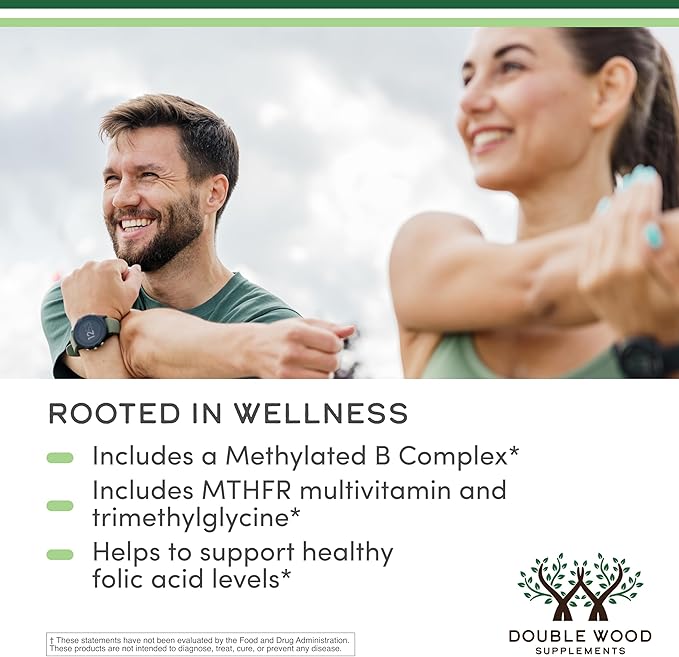Methylated Multivitamin (Methylated and Activated Vitamins Only - Methylated B Complex with Trimethylglycine (TMG) and Methylfolate)(Non-GMO, Gluten Free MTHFR Supplement) 120 Capsules by Double Wood