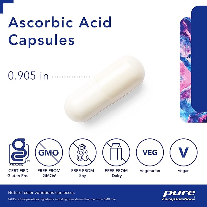 Pure Encapsulations Ascorbic Acid Capsules - 1,000 mg Vitamin C - Antioxidant & Immune Support* - High-Potency Vitamin C - Vegan & Non-GMO - 250 Capsules