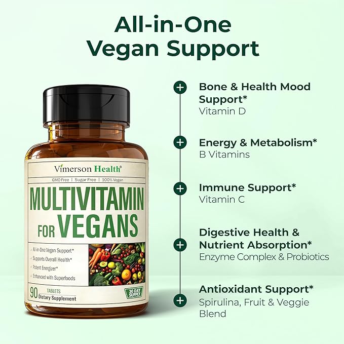 Vegan Multivitamin for Women & Men - Essential Multivitamins & Multiminerals 90 Tablets with Vitamin B12, A, D, C, Zinc, Magnesium & More for Total Body Wellness - 23 Key Nutrients & Vitamins