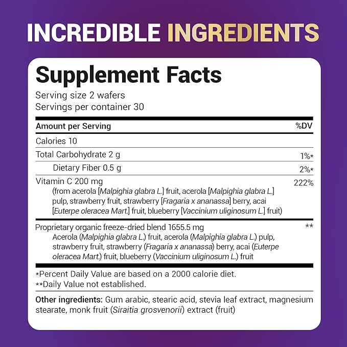 Dr. Berg Chewable Vitamin C Complex - Made with Organic, Non-GMO Berries - 60 Delicious Wafers