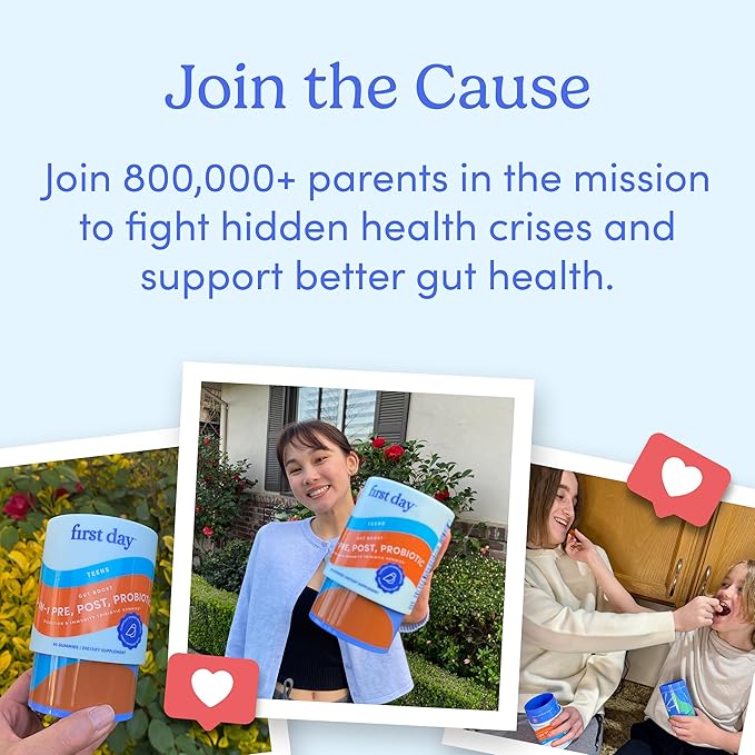 FIRST DAY Vitamins for Teens 3-in-1 Probiotic Gummies - Prebiotic + Probiotic + Postbiotic for Teens Girls & Boys 12-17 – Skin Health, Digestive & Oral Health, Immunity, Energy – 30-Day Supply