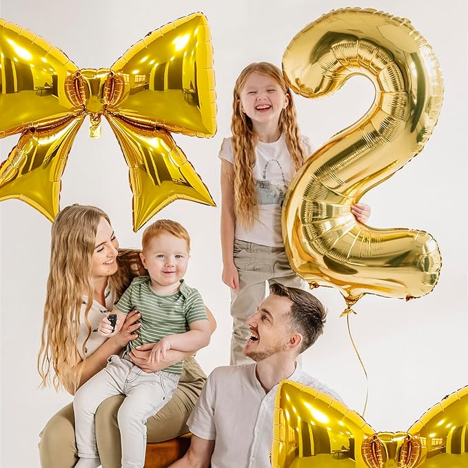 FBQ 3 Pcs Giant Bright Gold Bow Balloons Bow Theme Birthday Party Bachelorette Party Decorations Supplies