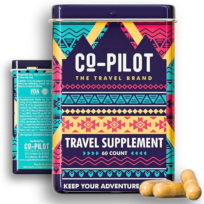Travel Vitamin Supplement for Flight and Daily, Jet Lag, Energy, Immune, Digestion Support, Promote Calmness with Ashwagandha, Rhodiola, Chia & D3 for Better Sleep & Mood | Vegan, 60 Count