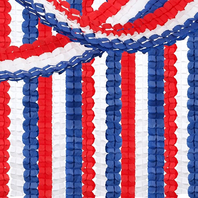 Fourth-4th of July Memorial-Day Party-Decorations - 157FT Red White Blue Patriotic Streamers Garland,Graduation Four-Leaf Clover Hanging Banner,Independence American Birthday Decor Hugtmr