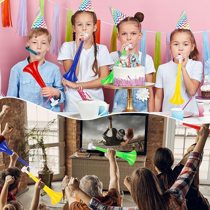 8 Pcs 10.24 Inch Collapsible Stadium Horn Plastic Vuvuzela Trumpet Horn Loud Sound Noise Maker for Sporting Events Graduation Games School Sports Party Supplies (Color Set 1)