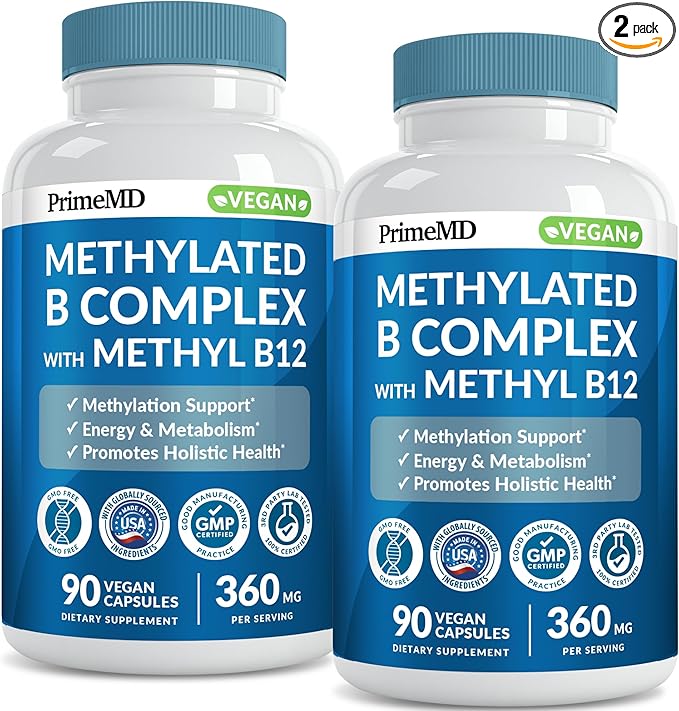 Methylated B Complex with Methylfolate and B12 Methylcobalamin 1000 mcg - Methylated Multivitamin for Energy, Brain Function, and Wellness - Vitamin B Complex for Men & Women (180 Servings, Pack of 2)
