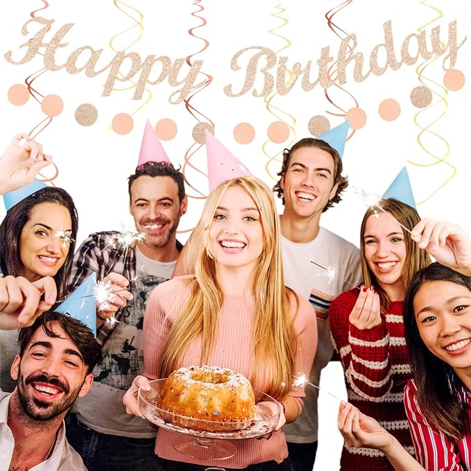 Blush-Pink Champagne Beige Happy-Birthday Party-Decorations - 31pcs 15th Women Girls Paper Lanterns Streamers Banner,Rose Gold Tissue Flowers Pom Poms Fans Tassels Graland Decor Supplies Hugmoon