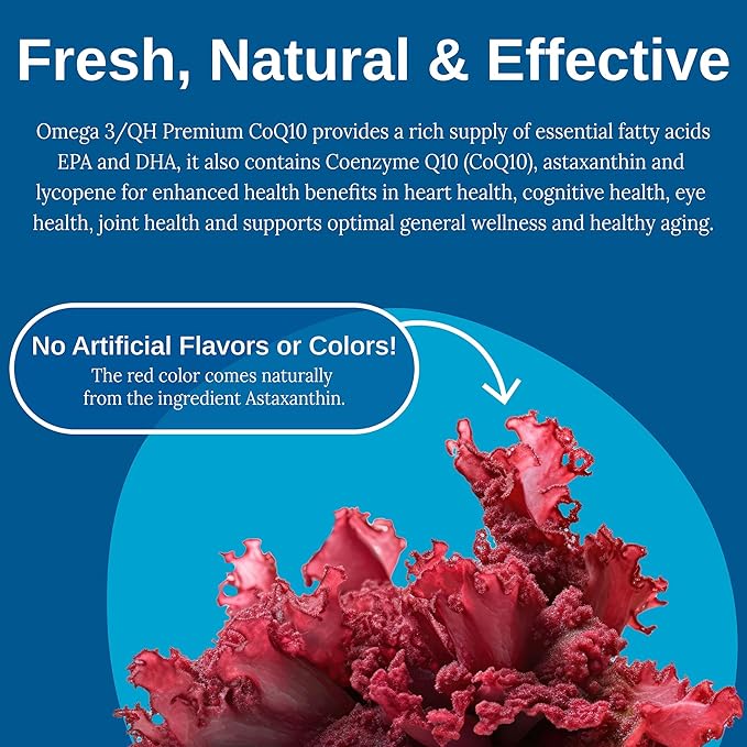 Xtendlife Omega 3 QH Premium CoQ10 Fish Oil - with DHA, EPA, and Ubiquinol - Includes Astaxanthin and Lycopene for Heart, Brain, Joint, and Skin Health - 1 Month Supply (60 Count)