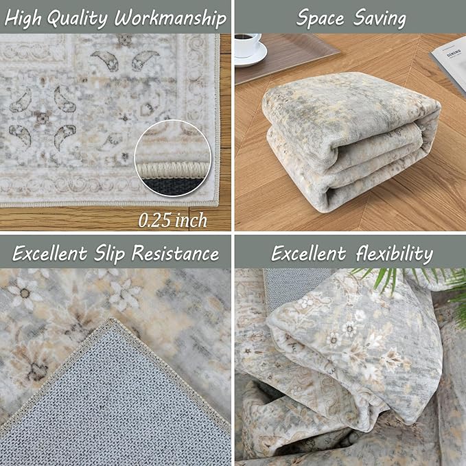 8x10 Area Rug Non Slip Boho Large Rug Entryway Indoor Mat Machine Throw Bedside Rug for Living Room Bedroom Kitchen (Beige Grey)