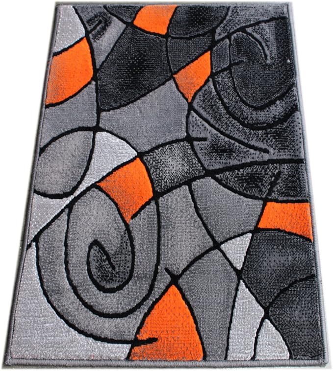 Masada Rugs, Modern Contemporary Area Rug Mat, Orange Grey Black (2 Feet X 3 Feet) Mat