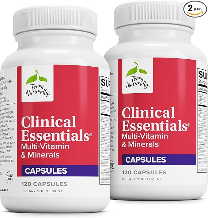 Terry Naturally Clinical Essentials - Supplement to Aid Bone, Cardiovascular & Immune Health - Supplement with Chelated Minerals - Supplement with B-Vitamins & Vitamin C - 120 Capsules (Pack of 2)