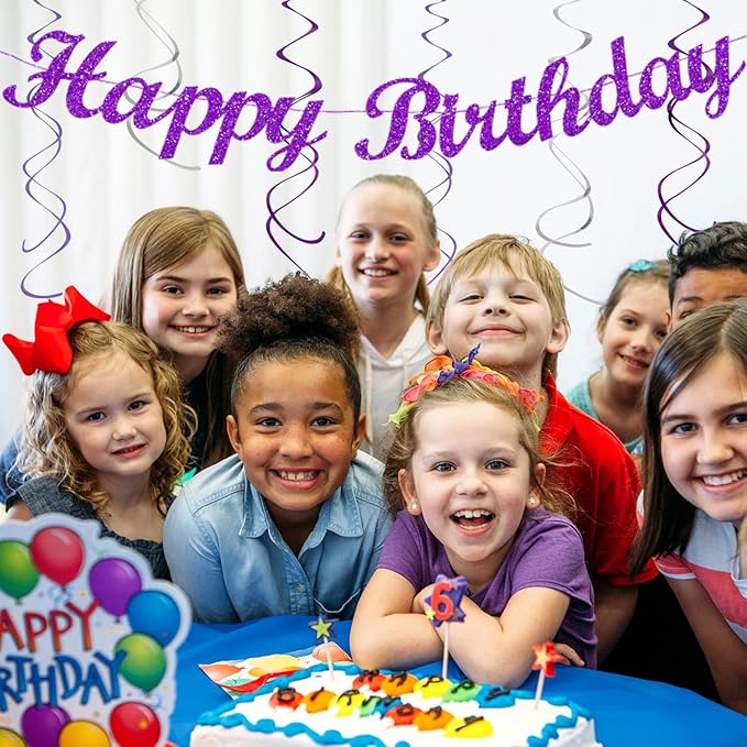 Purple Lilac-Lavender Silver Women Birthday Party-Decorations - 21pc Happy Banner,Paper Lanterns Streamers,Tissue Pom Poms Honeycomb Flower Fan, Girls Hanging Decor Supplies Garland Backdrop Huglony