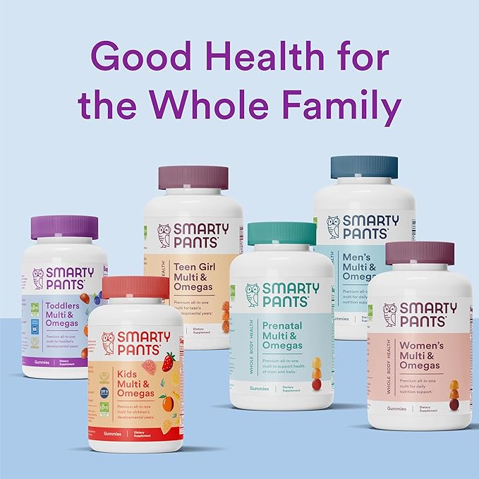 SmartyPants Fiber Supplement & Multivitamin for Men & Women: Multivitamin Fiber Gummies with Vitamin D3, C, Vitamin B12, B6, A, K & Zinc, Omega 3 Fish Oil (EPA/DHA), Biotin, 180 Count (30 Day Supply)