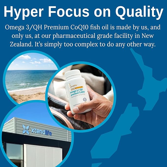 Xtendlife Omega 3 QH Premium CoQ10 Fish Oil - with DHA, EPA, and Ubiquinol - Includes Astaxanthin and Lycopene for Heart, Brain, Joint, and Skin Health - 1 Month Supply (60 Count)