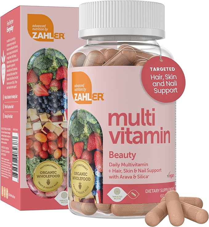 Zahler Multivitamin Beauty, Daily Multivitamin +Skin Hair and Nails Support, for Women and Men with Iron, Certified Kosher, 60 Capsules