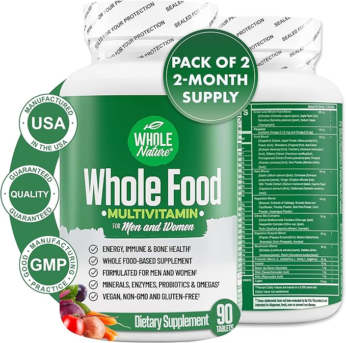 Whole Food Multivitamin for Men and Women Complete Daily Superfood Vitamins Plus Minerals Digestive Enzymes, Probiotics and Omegas. Plant Based Multi Vitamin, Non GMO (2)