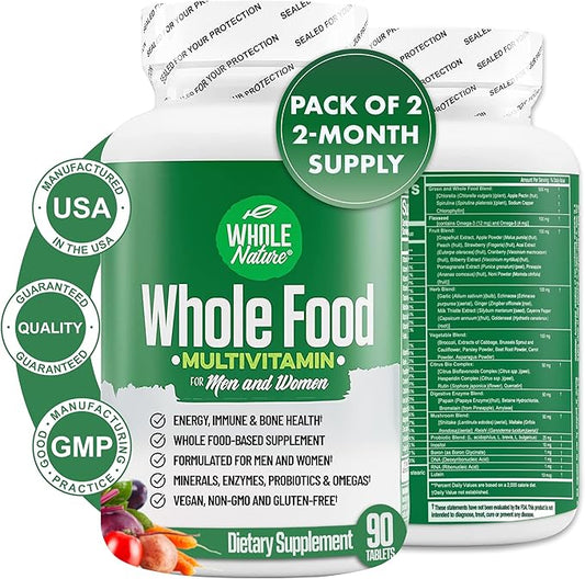 Whole Food Multivitamin for Men and Women Complete Daily Superfood Vitamins Plus Minerals Digestive Enzymes, Probiotics and Omegas. Plant Based Multi Vitamin, Non GMO (2)