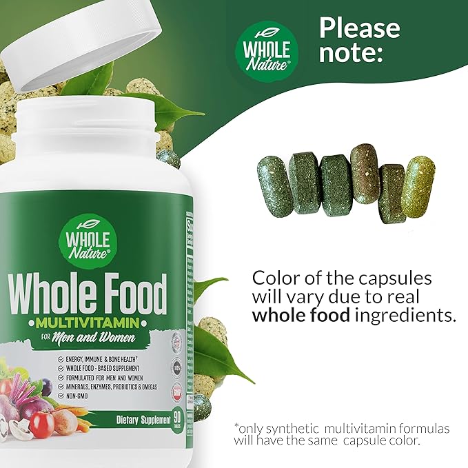 Whole Food Multivitamin for Men and Women Complete Daily Superfood Vitamins Plus Minerals Digestive Enzymes, Probiotics and Omegas. Plant Based Multi Vitamin, Non GMO (1)