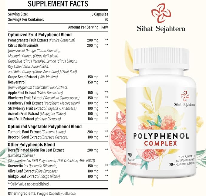 67,500 MG Polyphenols Supplement - Powerful Antioxidants & Polyphenol for Age Defense, Polyphenol Superfood, Quercetin, Resveratrol, Green Tea, Plant-Based & Energy, Immune Support, 90 Capsules