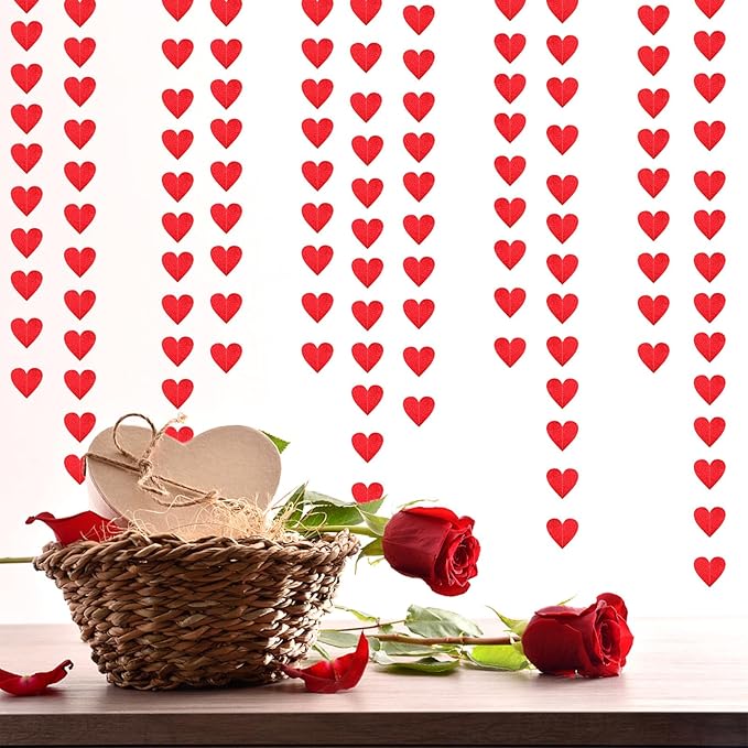Party-Decorations Red Heart Garland - 39Ft 3D Special Night Galentines Hanging Paper Streamers Banner,Baby Girl Birthday Bachelorette Engagement Mohters Brunch Decor Ouruola