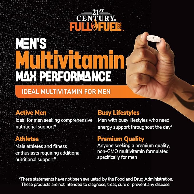 21st Century Full Fuel 365 Active Men’s Multivitamin, 120 Tablets, Daily Vitamins and Minerals for Energy, Muscle Support, Immune Health, No Gluten