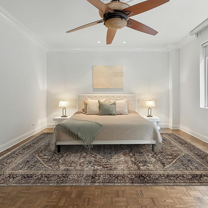 Area Rug 9×12, Large Vintage Boho Rug,Ultra-Soft Low Pile, Washable, Non Slip,Stain Resistant, Printed Carpet for Living Room Bedrooms Playroom Office Kitchen,Oat/Antiquity