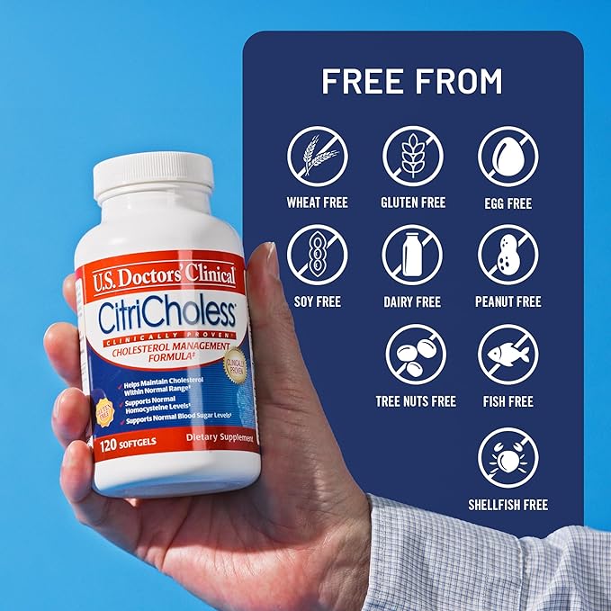 U.S. Doctors’ Clinical CitriCholess® Clinically Proven Cholesterol Supplement with Bergamonte Citrus Extract & Vitamin C to Support Healthy Cholesterol Levels (120 Softgels – 2 Month Supply)