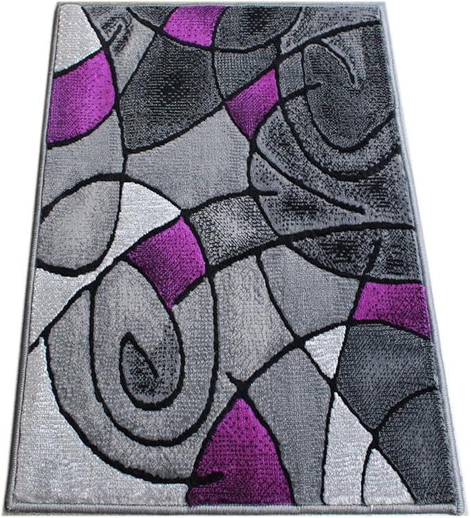 Masada Rugs, Modern Contemporary Area Rug Mat, Purple Grey Black (2 Feet X 3 Feet) Mat