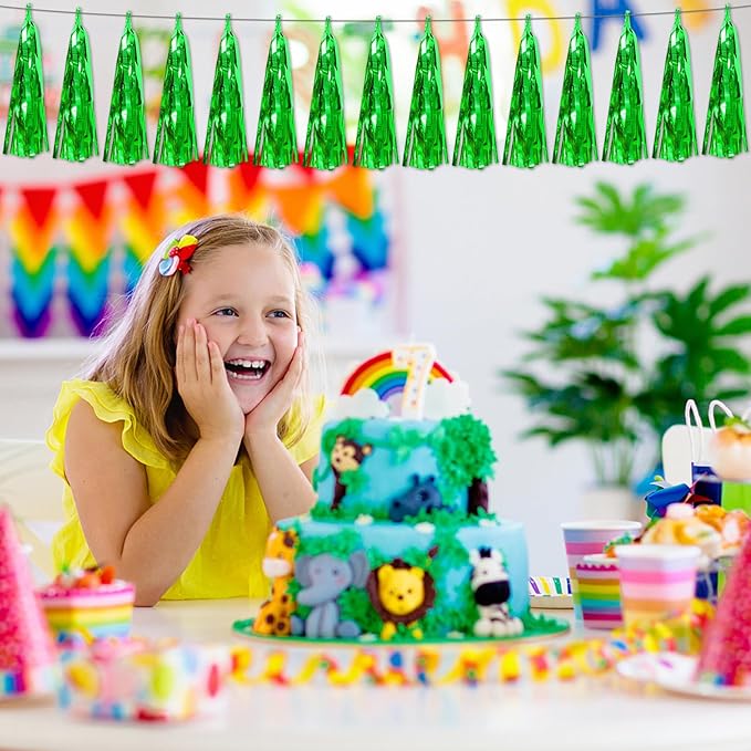 6P Green Foil Fringe Metallic Tassel Streamers Banner Tassel Garland for Parade Floats, Bachelorette, Wedding, Birthday, Graduation, Christmas, Bridal/Baby Shower Party Decorations