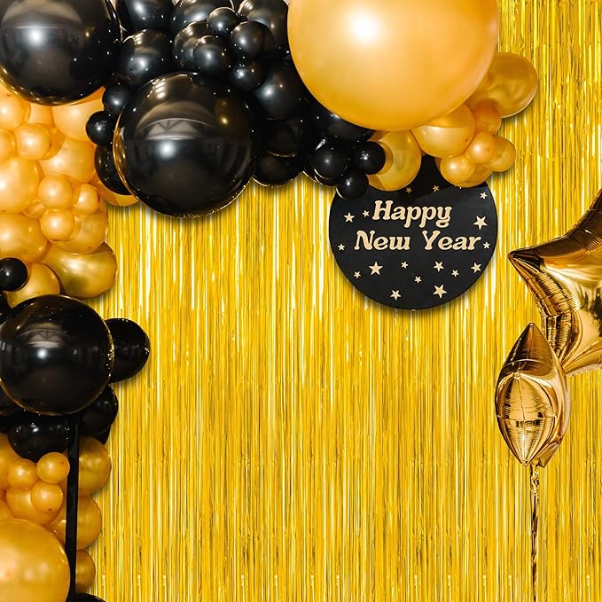 12 Pack 2025 Graduation Decorations, 3.28 FT x 7.05 FT Gold Backdrop Curtains, Metallic Class of 2025 Backdrop Fringe Curtains Foil Streamer, Gold Grad Decorations 2025 Party Supplies