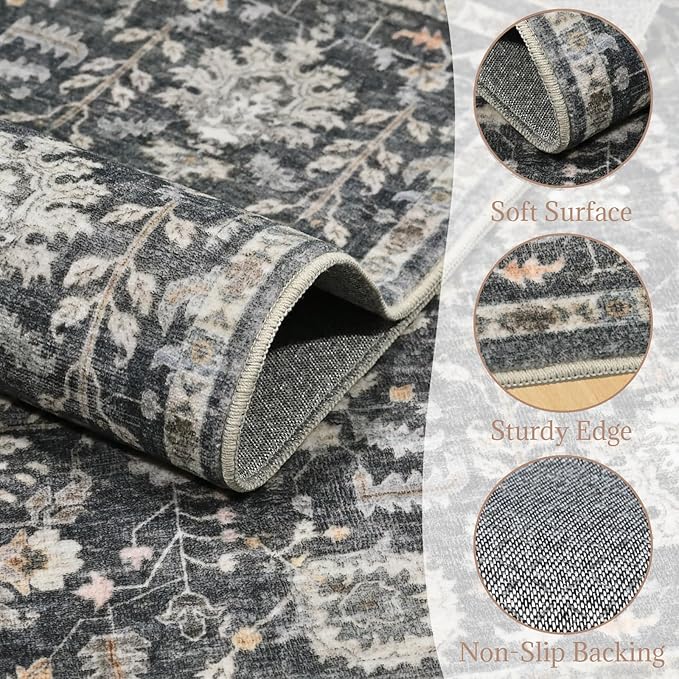 Washable 2'x3' Non Slip Rug Vintage Soft Low Pile Lightweight Boho Area Rugs for High-Traffic Areas (Entryway, Kitchen, Hallway), Farmhouse Decor