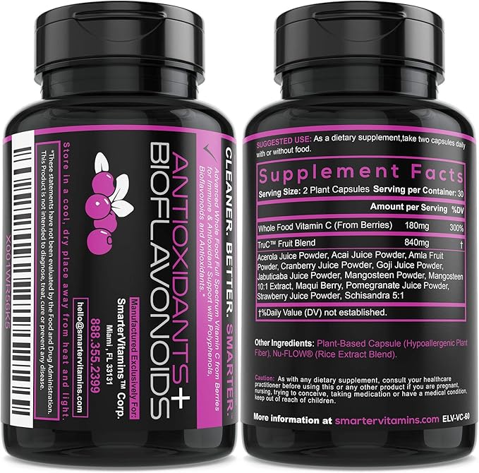 (3 Pack) Raw Whole Food Vitamin C Natural Immune Support from Berries, Premium Antioxidants, Bioflavonoids & Polyphenols, 180 Vegan Capsules