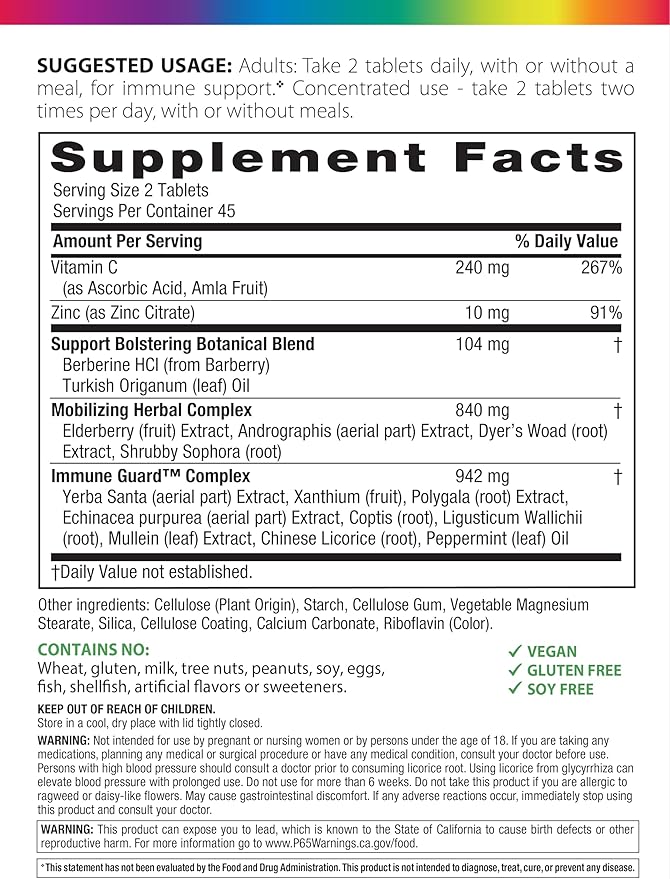 Rainbow Light Counter Attack Immune Support, Dietary Supplement Provides Immune Support, With Vitamin C, Zinc and 3 Targeted Herbal Blends, Vegan and Gluten Free, 90 Count