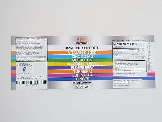 8 in 1 Immune Support with Quercetin Zinc 50mg Vitamin C 1000mg Vitamin D3 5000 IU and Elderberry Echinacea Ginger for Adults Kids - VIT D Supplement Veg Capsules