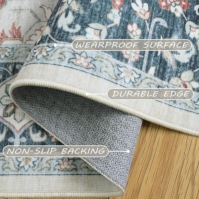 9X12 Washable Vintage Area Rug Boho Chic Medallion Distressed Design Non-Shedding Easy Care Ideal for High Traffic Areas in Living Room Bedroom Office Large Carpet (Brick/Beige, 9x12)