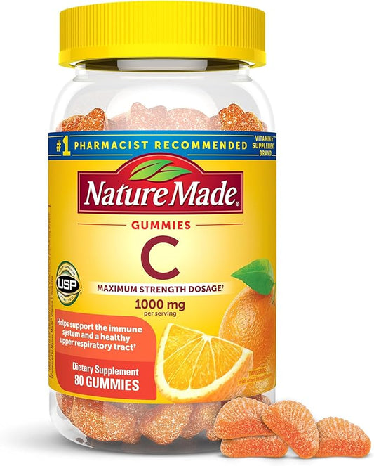 Nature Made Maximum Strength Dosage Vitamin C 1000mg per Serving, Immune Support Vitamin C Gummies for Adults, 80 Vitamin C Gummies, 20 Day Supply