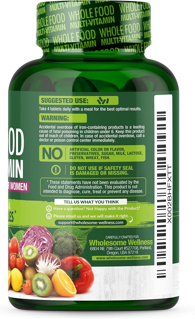 Wholesome Wellness Whole Food Multivitamin for Women - Natural Multi Vitamins, Minerals, Organic Extracts - 120 Tablets