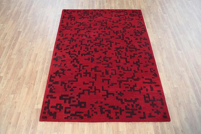 Rug Source Modern Collection, 5x8 Modern Area Rug, Hand Tufted Red Modern Rug, Oriental 100% Wool Carpet for Foyer, Entryway and Hallway