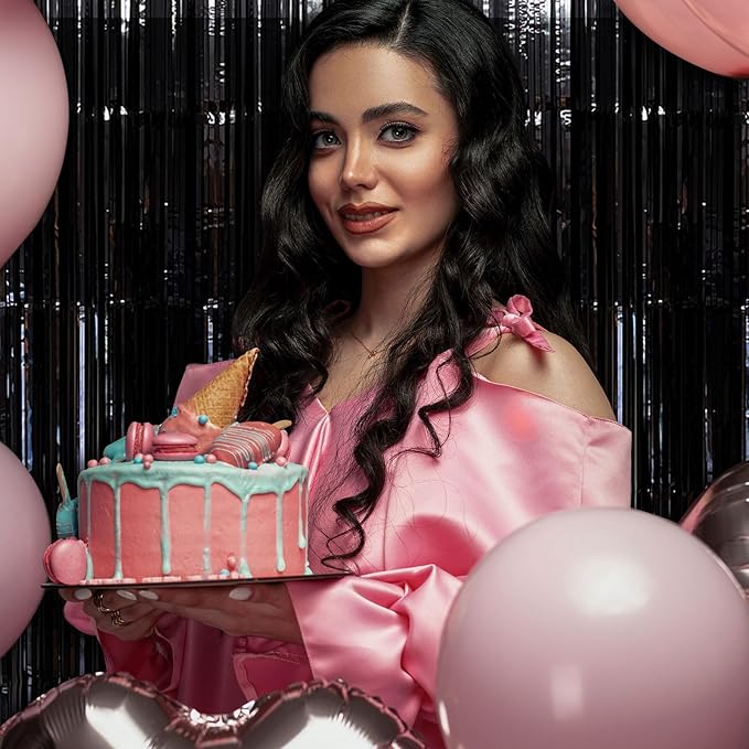 Black Party Streamers Foil Fringe Backdrop Curtains Tinsel Streamers Birthday Party Decorations Fringe Backdrop for Birthday Party Graduation Bridal Shower