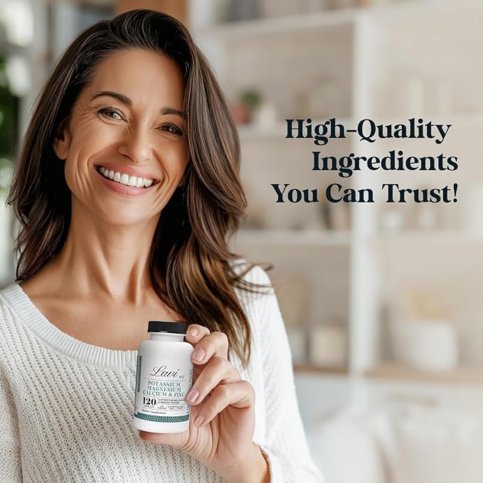 Lavi MD Potassium Magnesium Zinc Calcium Supplement – Premium Support for Bone & Muscle Health – Promotes Optimal Calcium Absorption – Magnesium Potassium Zinc Aspartate – 120 Capsules