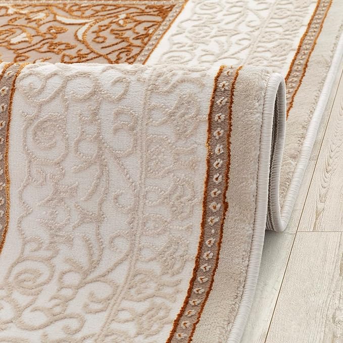 Antep Rugs Babil Gold 5x7 Oriental Bordered High Low Textured Traditional Indoor Area Rug, Beige Gold, 5'3" x 7'