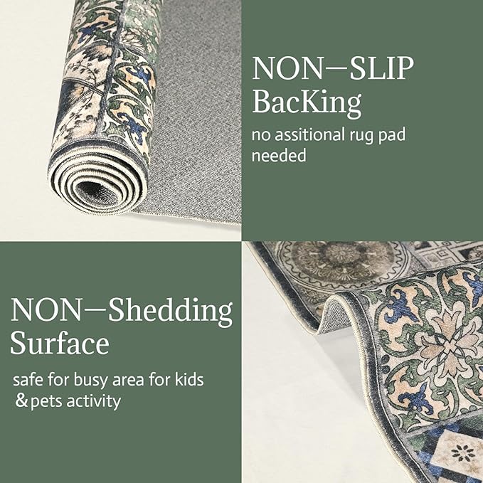 Washable 2'x3' Non Slip Rug Vintage Soft Low Pile Lightweight Small Area Rugs for High-Traffic Areas (Entryway, Kitchen, Hallway), Farmhouse Decor