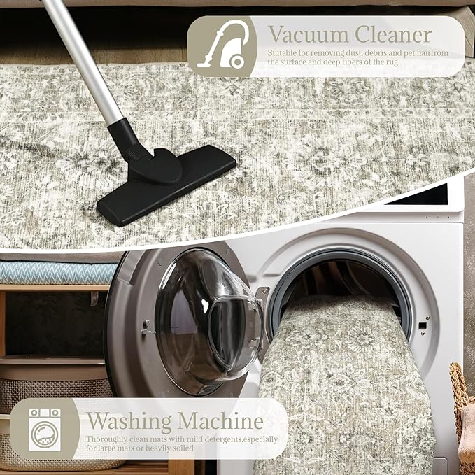 8x10 Washable Area Rugs Ultral Soft Non-Slip Stain Resistant Vintage Boho Large Carpet for High-Traffic Living Room & Dining Room