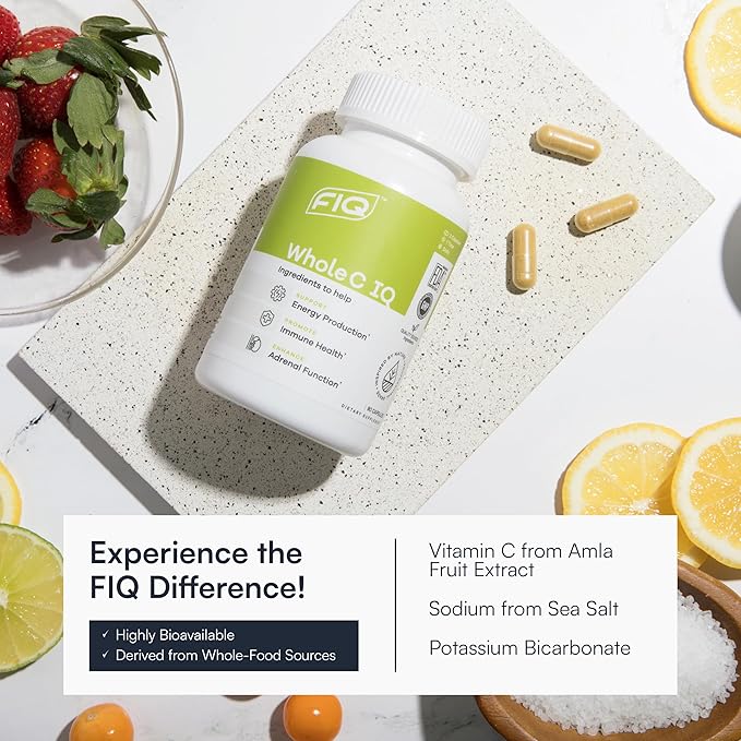 FIQ - Whole C IQ - Natural Vitamin C Supplements with Amla Fruit Extract - Iron, Energy, & Immune Support from Whole Food Sources - High Absorption Vitamin C Capsules - 90 Capsules