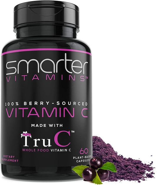 Smarter Raw Whole Food Vitamin C from Berries, Premium Antioxidants, Bioflavonoids & Polyphenols, 60 Vegan Capsules