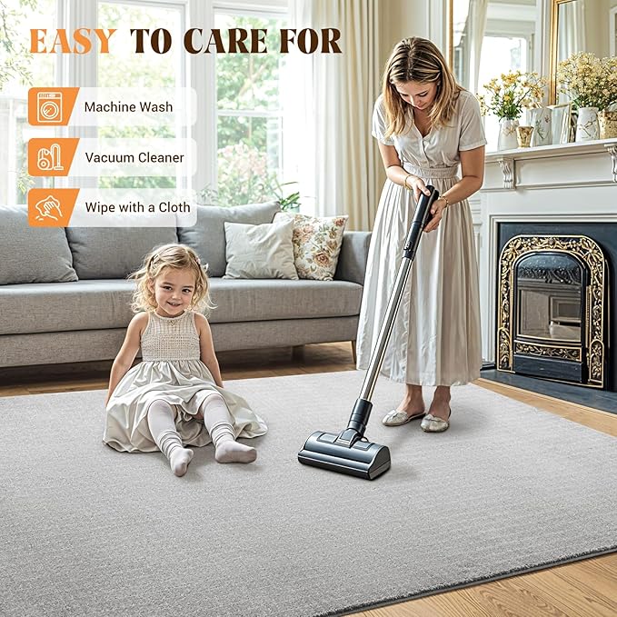 Shilucheng Wool Rug 9x12 Non-Slip, Blend 80% Wool and 20% Cotton Rugs for Living Room, Bedroom, Dinning Room, Soft Durable Cotton Backing Modern Area Rug (Gray/White)